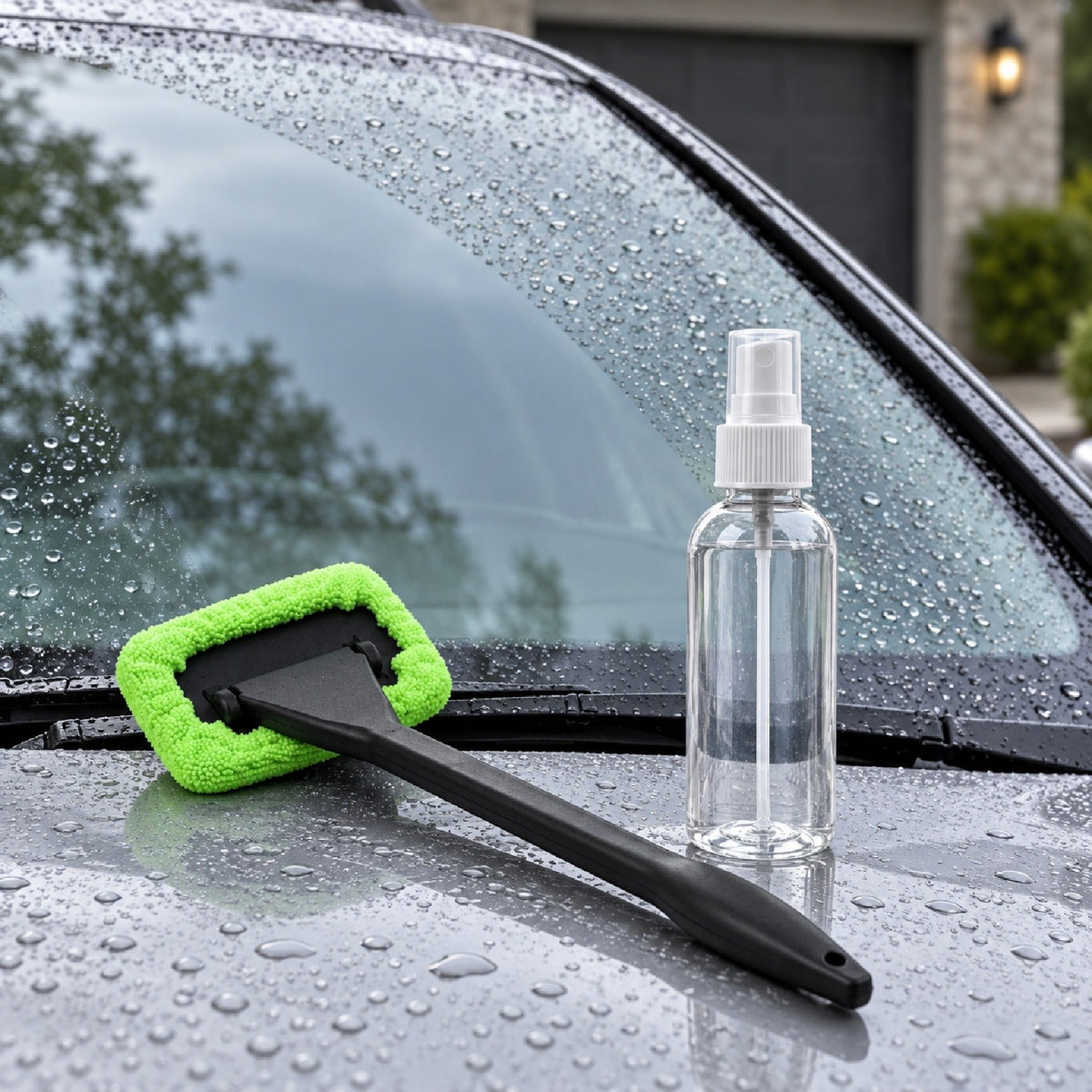 Car Windscreen Window Cleaning Brush Microfibre Pad With Empty Spray Bottle Kit