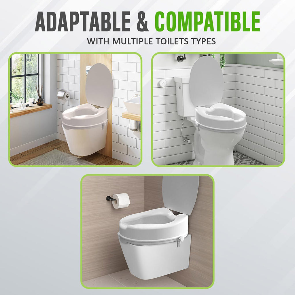 Elongated Raised Toilet Seat with Lid | Non-Slip Booster Seat for Elderly, Pregnant & Post-Surgery Recovery