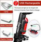 2PCS USB Rechargeable LED Bike Tail Lights Waterproof Bicycle Rear Safety Lights