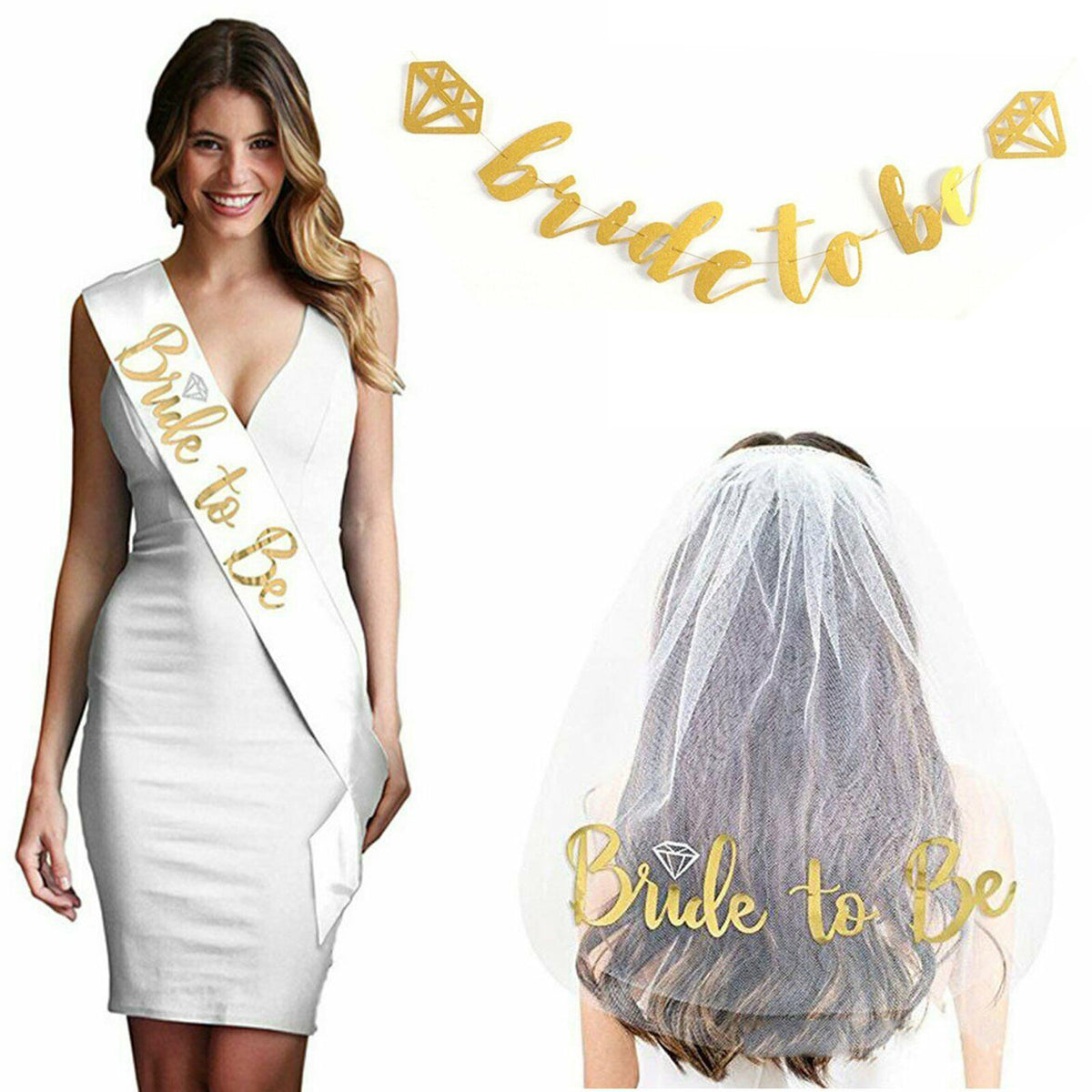 Bride to be lace veil with rose gold lettering