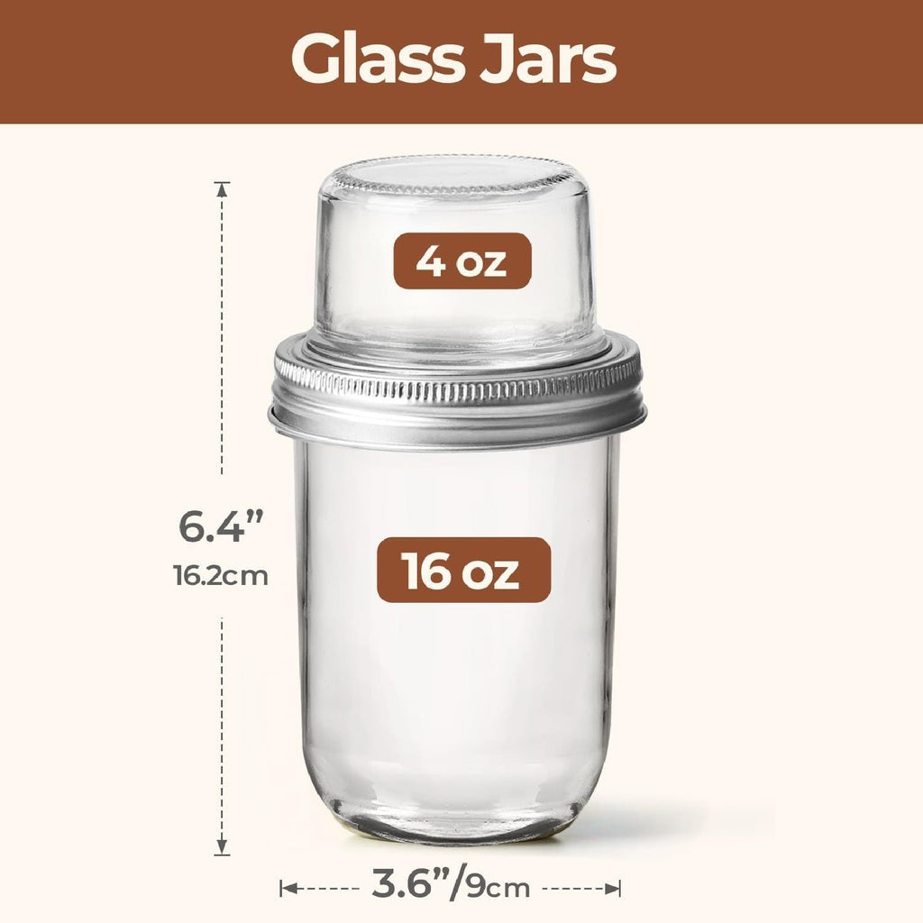 2PCS Overnight Oats Jars Airtight Dual Layer Mason Jars - Yogurt Parfait Cups with Wet Dry Separation