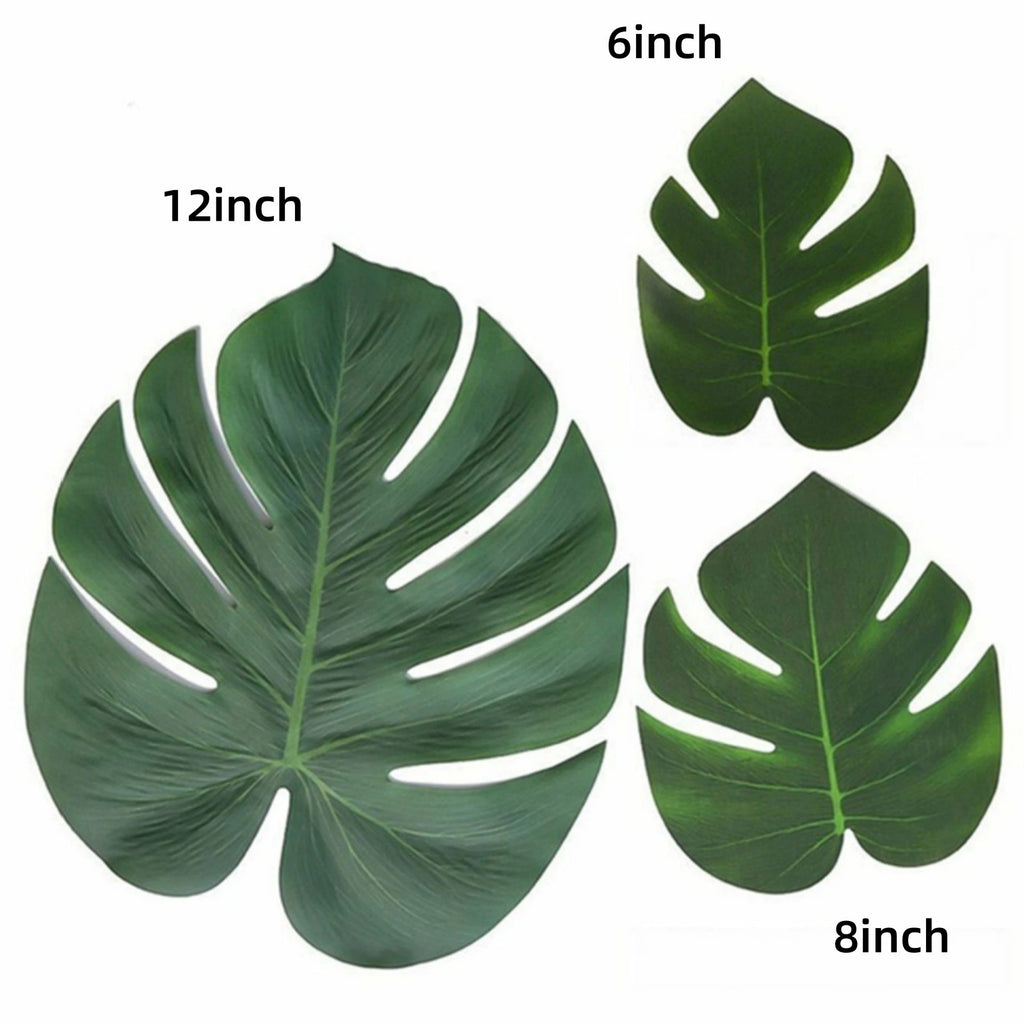 72PCS Artificial Palm Leaves Tropical Monstera Leaf Set - Jungle Party and Office Decor