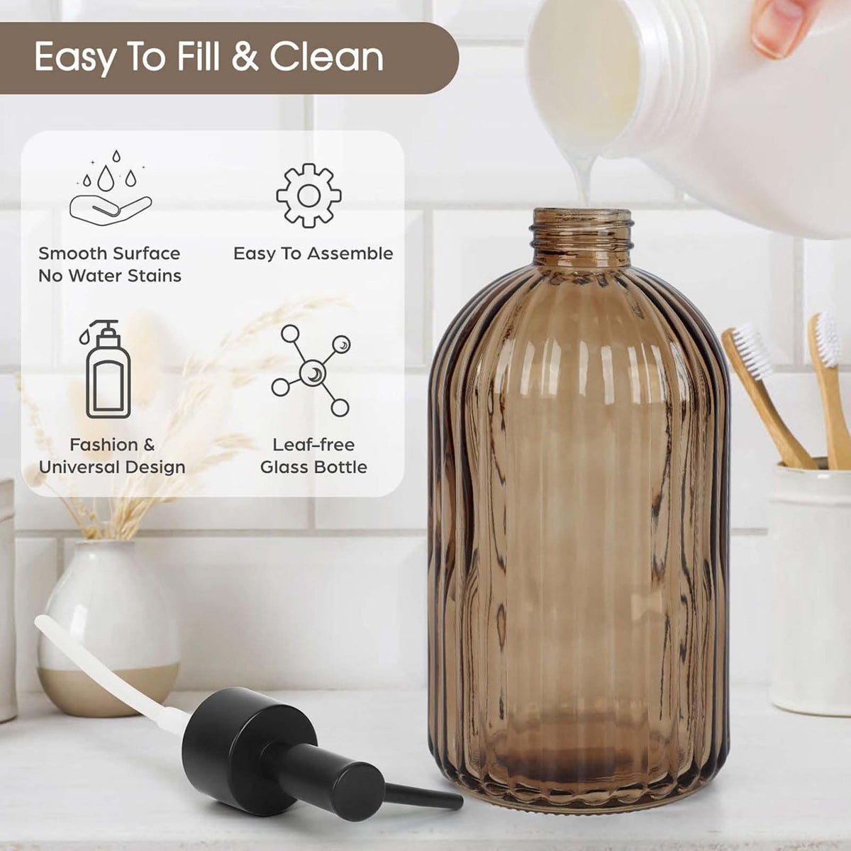 2PCS 400ml Clear Pump Bottles Refillable Soap Shampoo Conditioner Dispensers