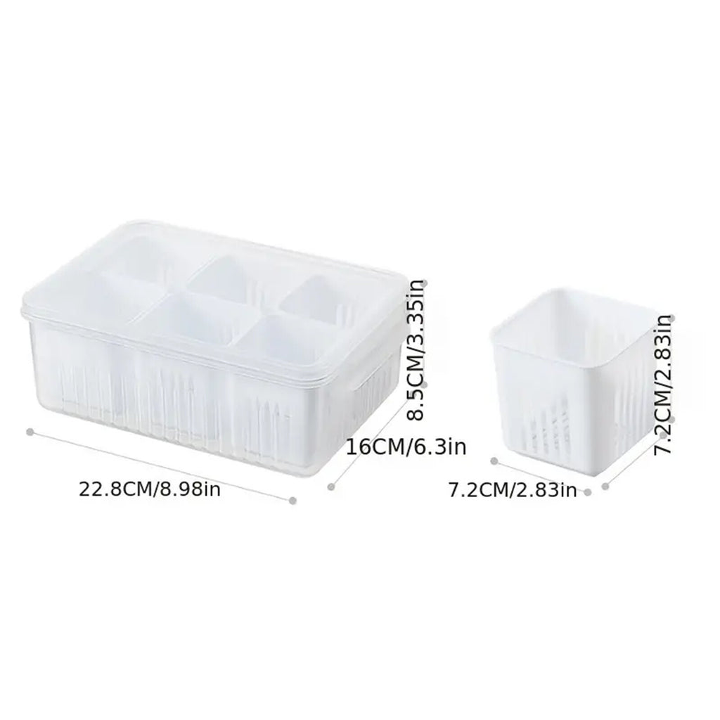 2pcs Fridge Storage Organizer Boxes | 6 Grid Vegetable Onion Meat Drain Containers