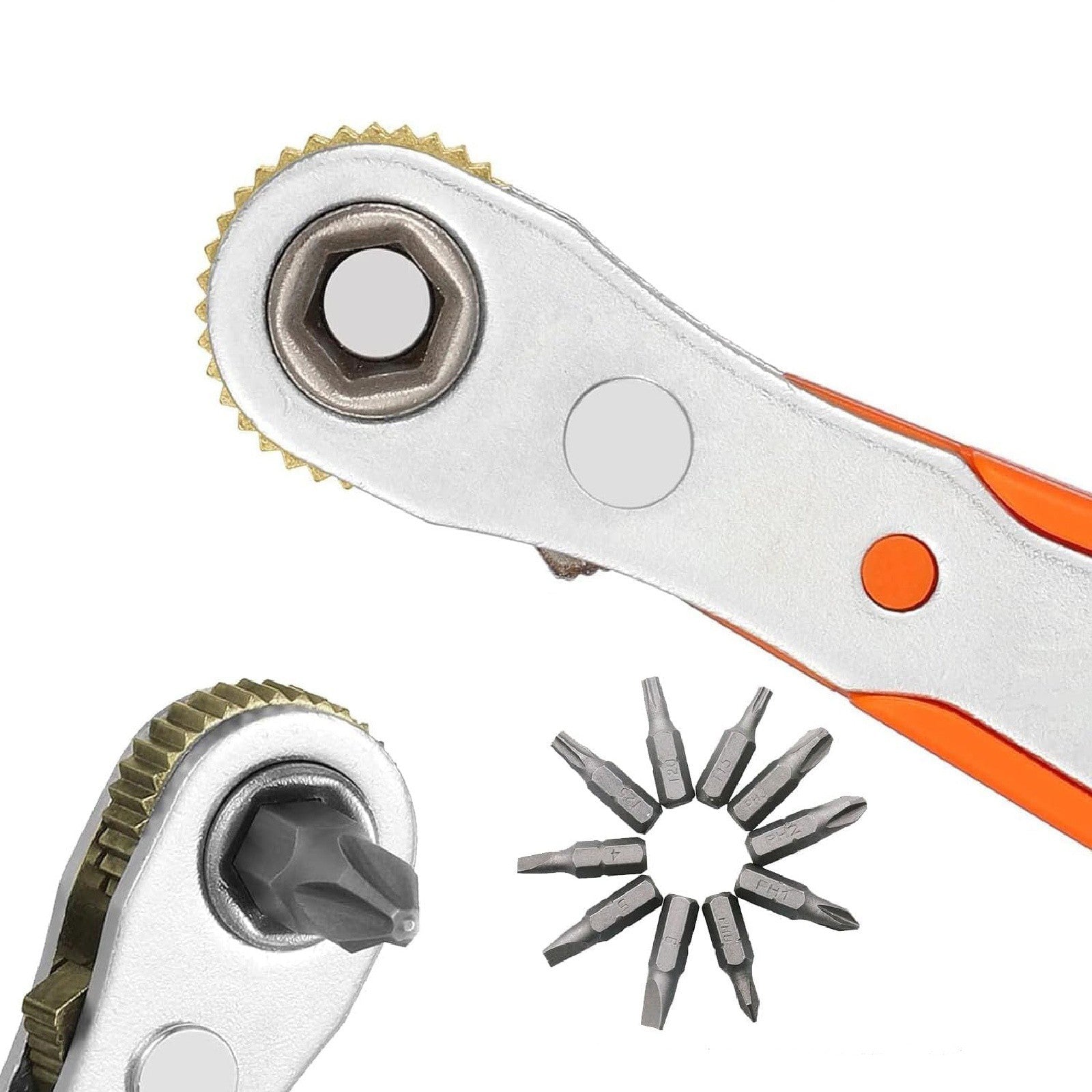 1 or 2 Set Ratcheting Right Angle Screwdriver - 90 Degree Offset Hex Drive with Bits