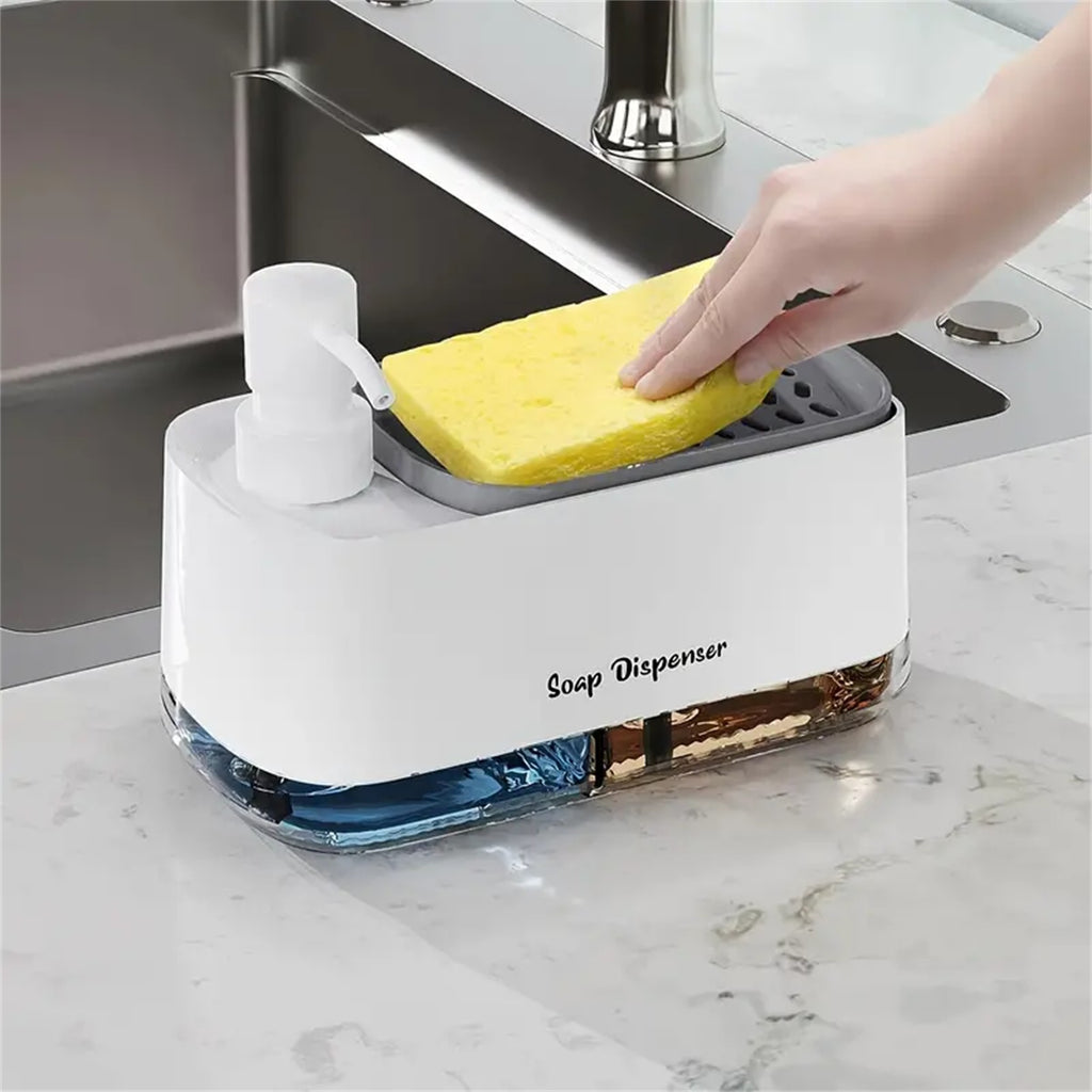 2 Pack 3 in 1 Soap Pump Dispenser with Sponge Holder – Kitchen Dishwashing Liquid Organizer
