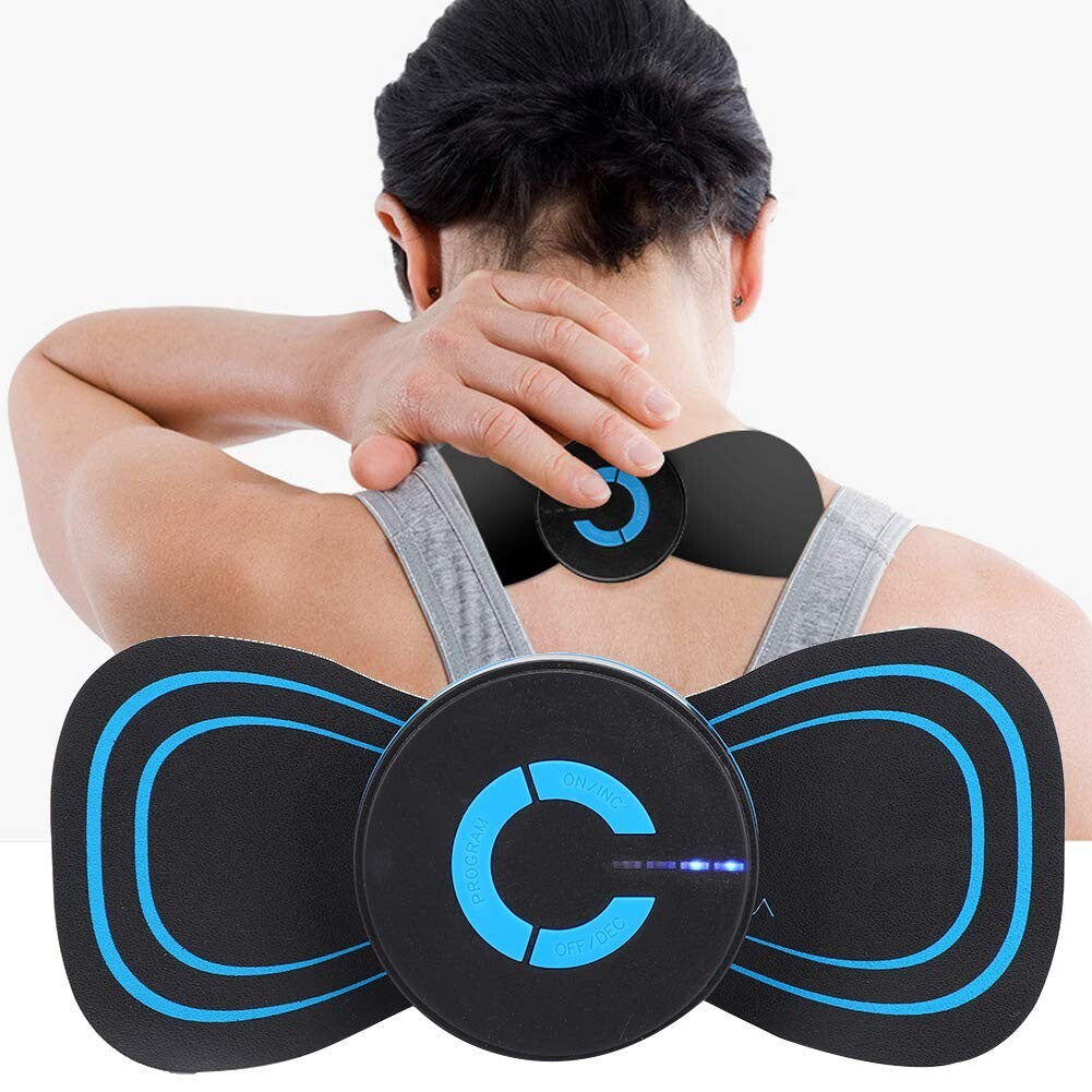 Man using the mini EMS massager on his neck