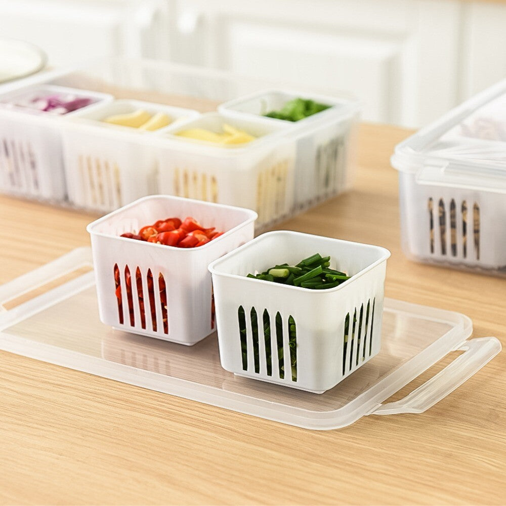 2pcs Fridge Storage Organizer Boxes | 6 Grid Vegetable Onion Meat Drain Containers