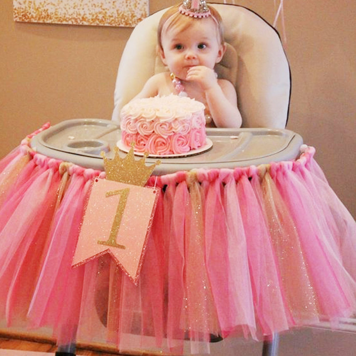 Rainbow tulle table skirt for kids parties
