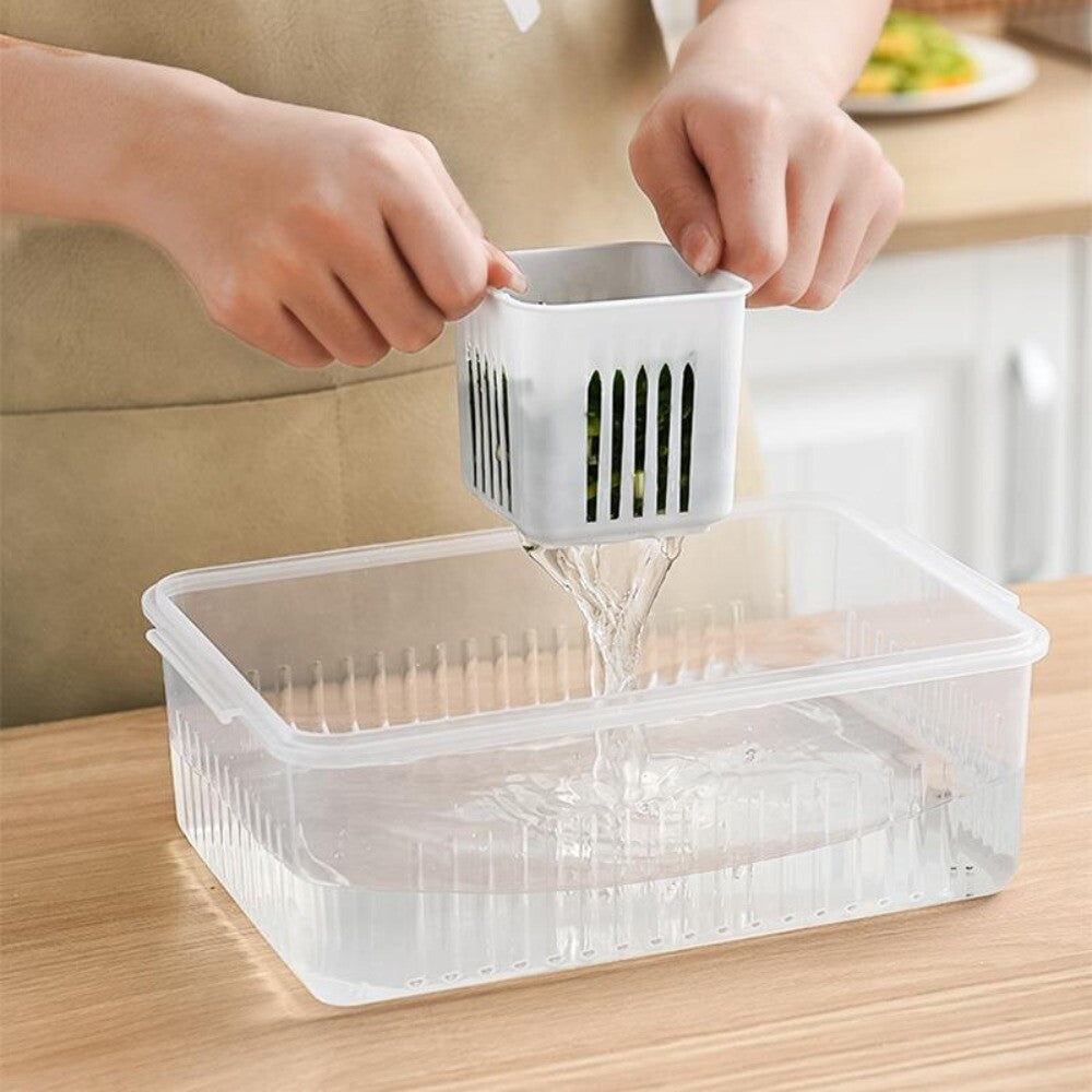 2pcs Fridge Storage Organizer Boxes | 6 Grid Vegetable Onion Meat Drain Containers