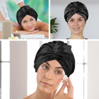 2pcs Adjustable Silk Sleep Caps for Women | Double Layer Knotted Satin Turban Bonnet