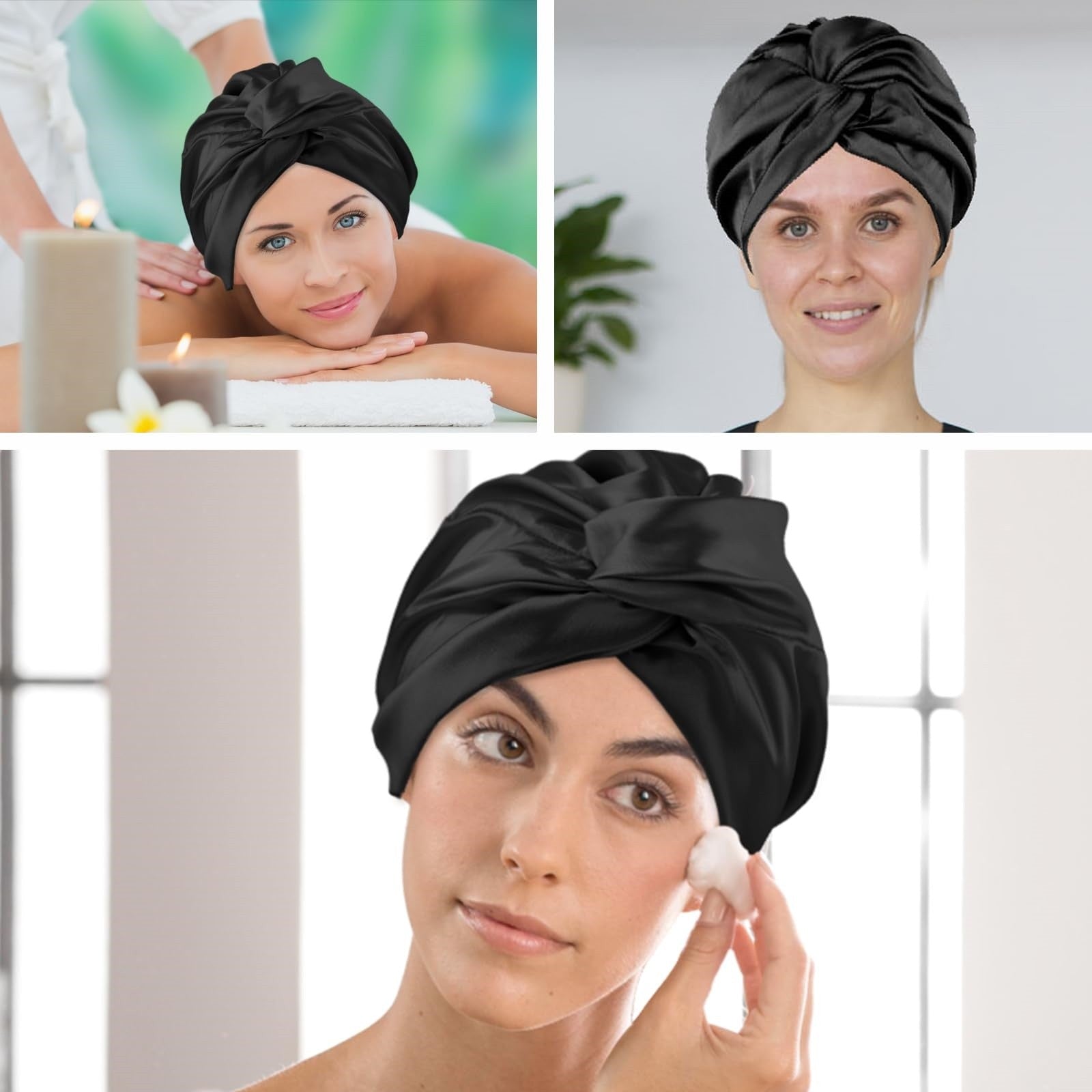 2pcs Adjustable Silk Sleep Caps for Women | Double Layer Knotted Satin Turban Bonnet