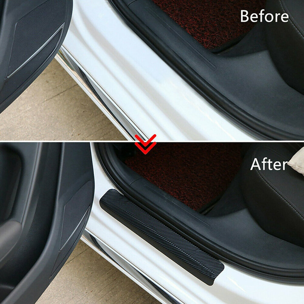 12PCS Carbon Fibre Style Car Door Sill Protector Stickers Scuff Plate Guard Kit