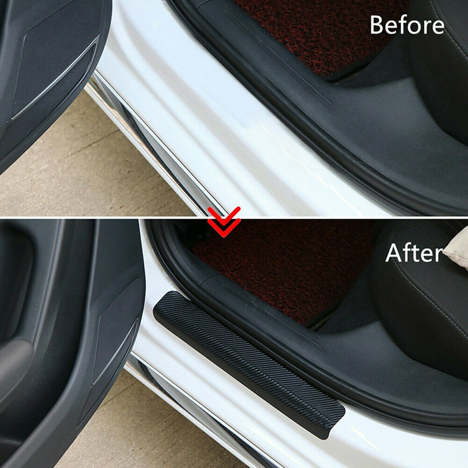 12PCS Carbon Fibre Style Car Door Sill Protector Stickers Scuff Plate Guard Kit