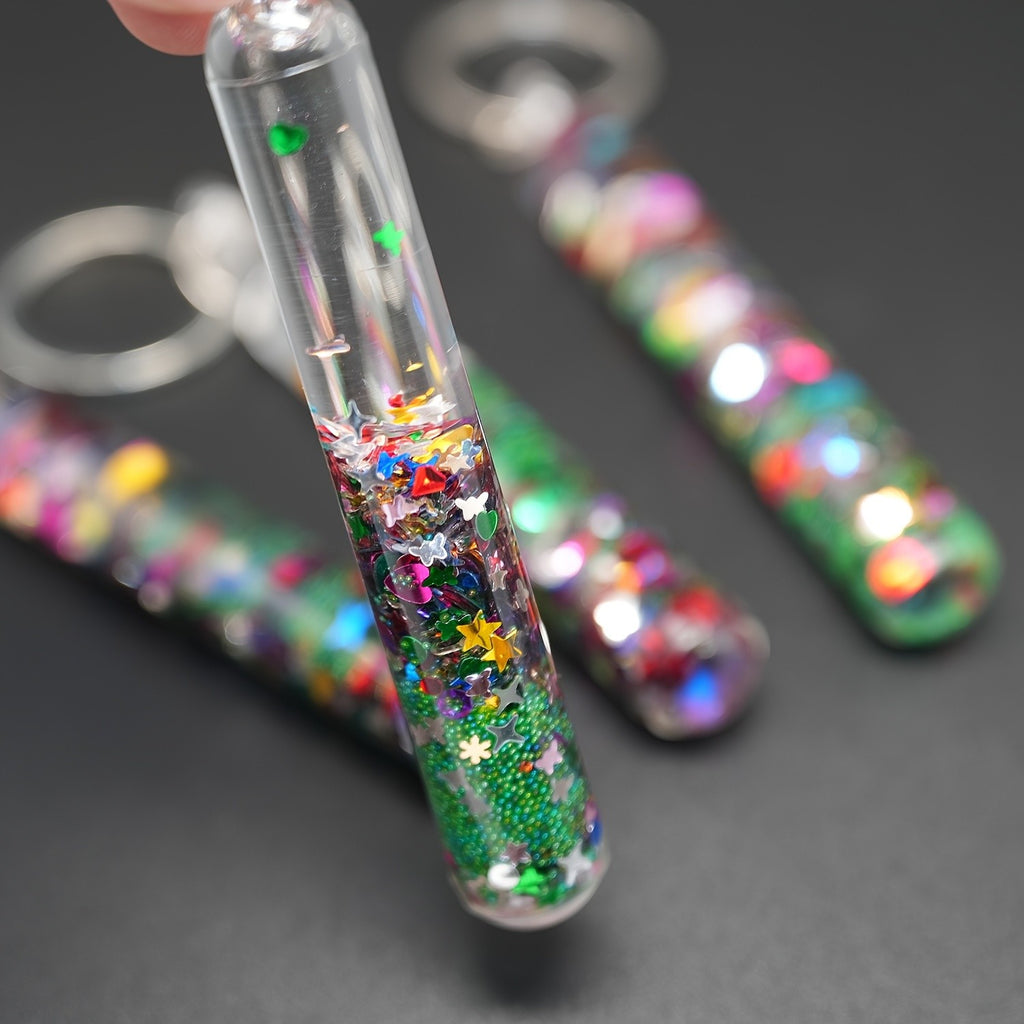 2-20PCS Glitter Liquid Wand Keyrings Colourful Floating Sequin Keychain Bag Charm