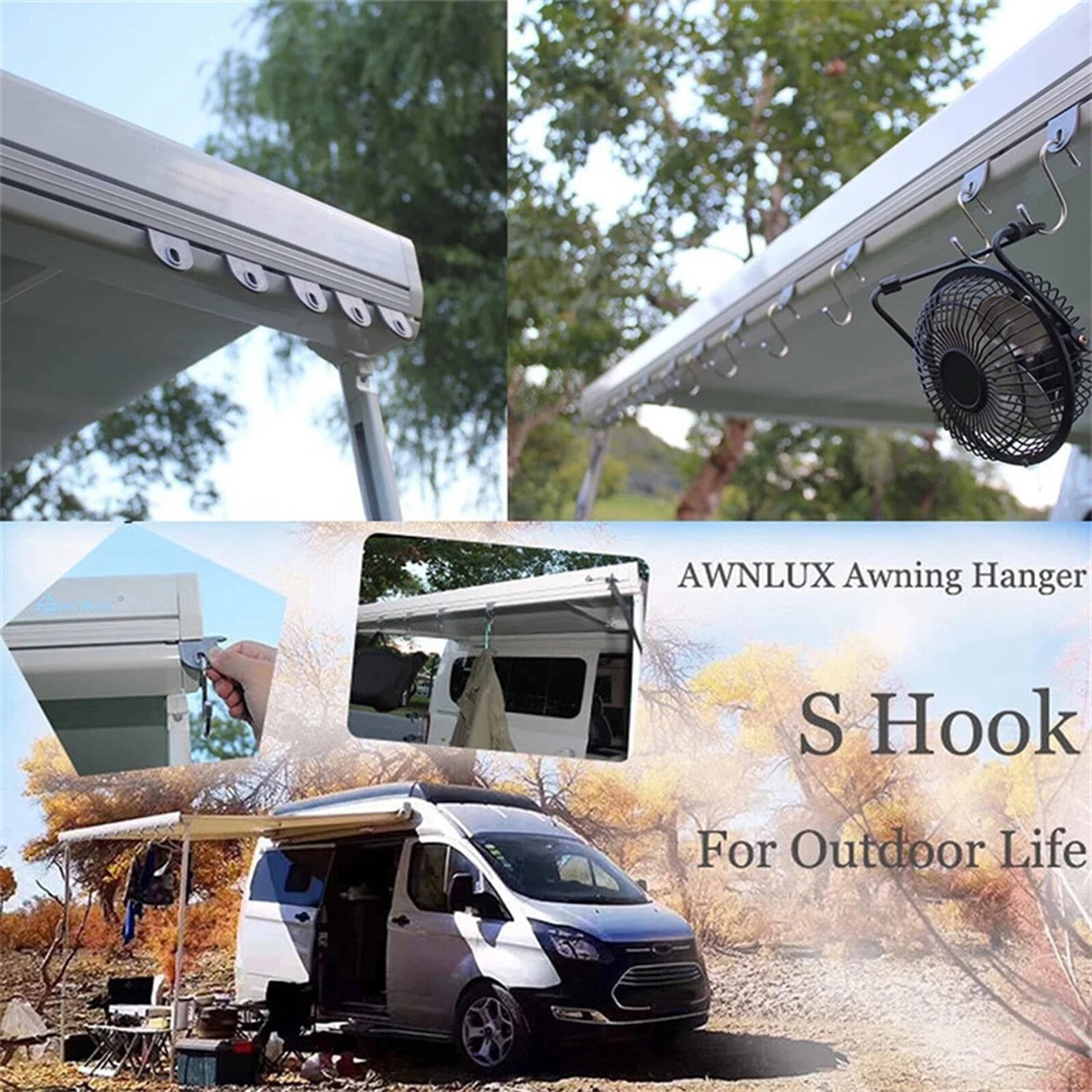 40pcs RV Awning S Hooks | Tent Awning Rail Clips Hanging Hooks for Camping & Caravan
