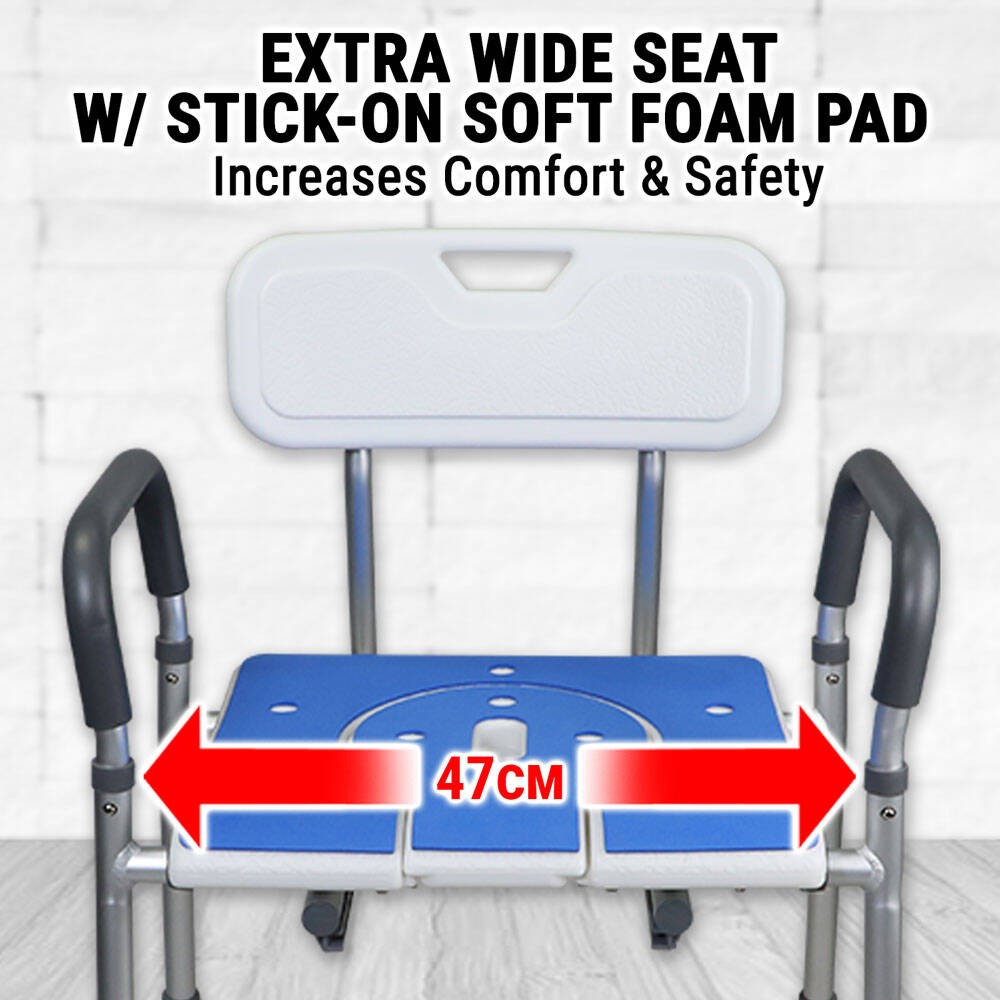 5-in-1 Adjustable Commode Shower Chair with Arms & Back | Raised Toilet Seat & Bedside Mobility Aid for Elderly