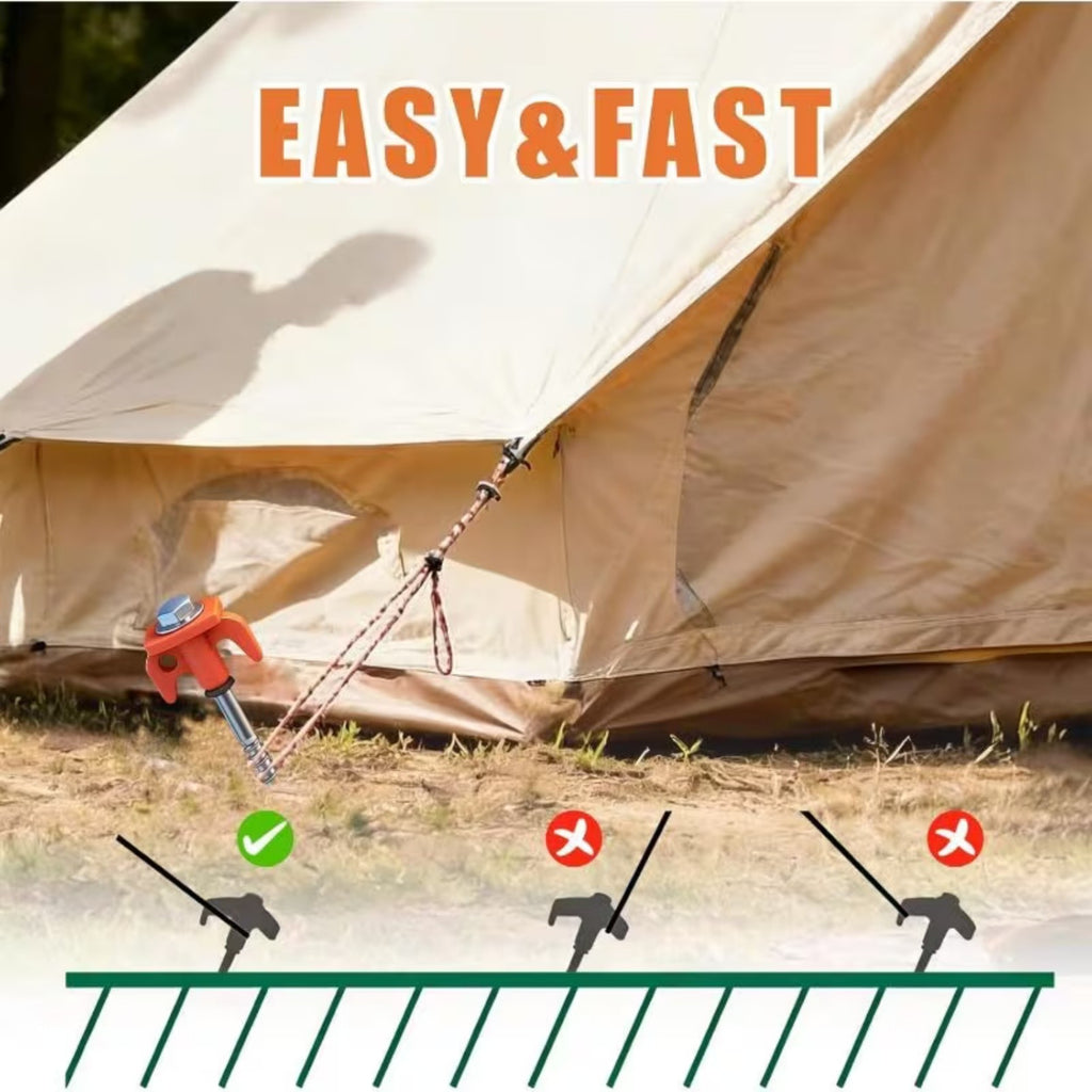 8Pcs Tent Pegs Heavy Duty Screw Steel In Ground Camping Outdoor Stakes Nails