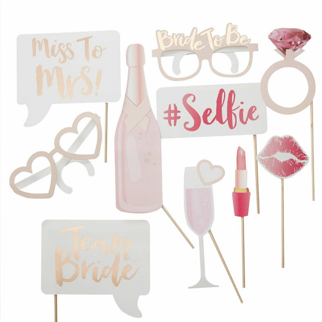 Bride To Be Photo Booth Props Set – 10pcs Hens Party Bridal Shower Selfie Props