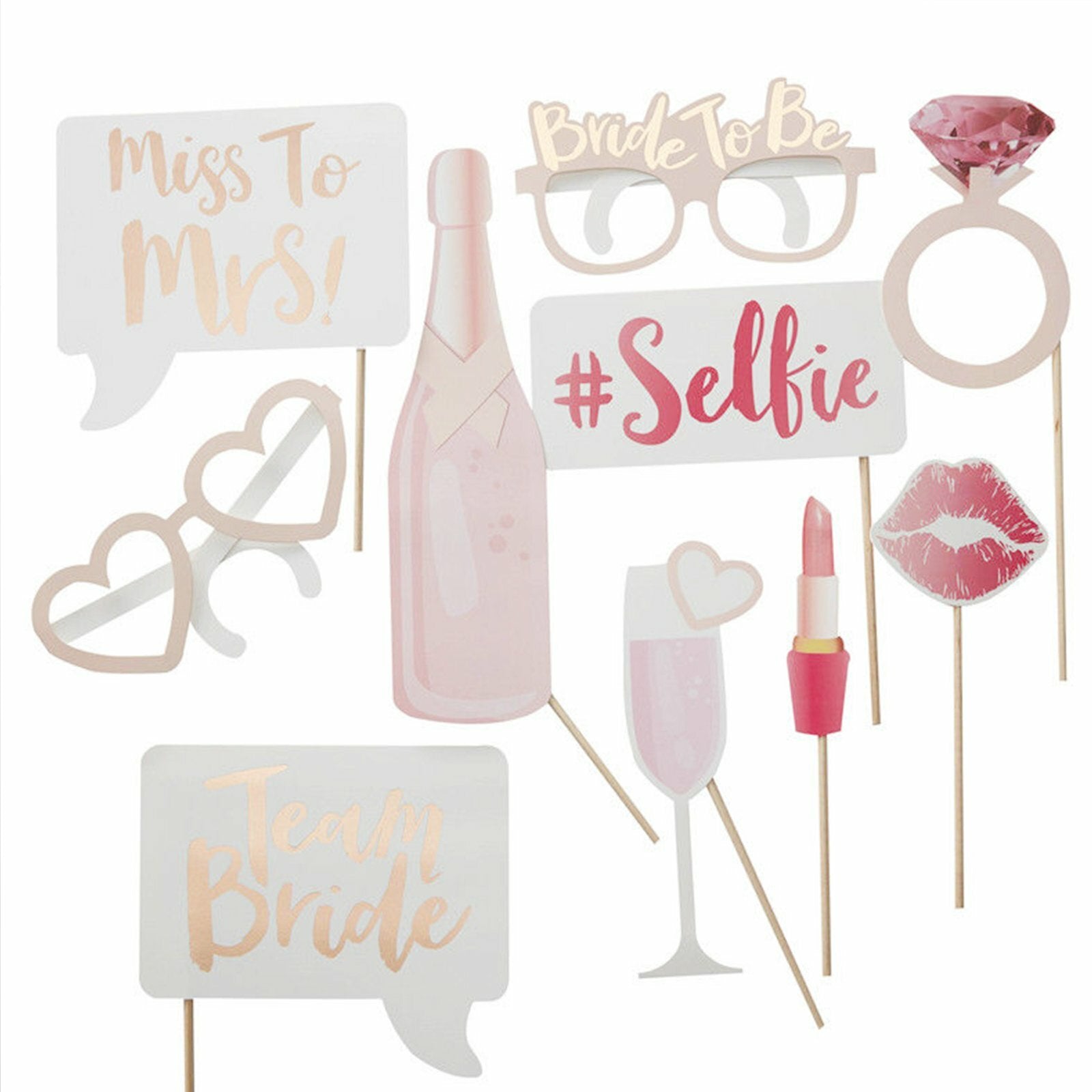 Bride To Be Photo Booth Props Set – 10pcs Hens Party Bridal Shower Selfie Props
