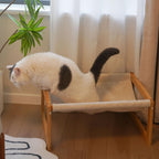 Raised Wooden Cat Bed with Hammock | Solid Pine Elevated Pet Sleeping Platform