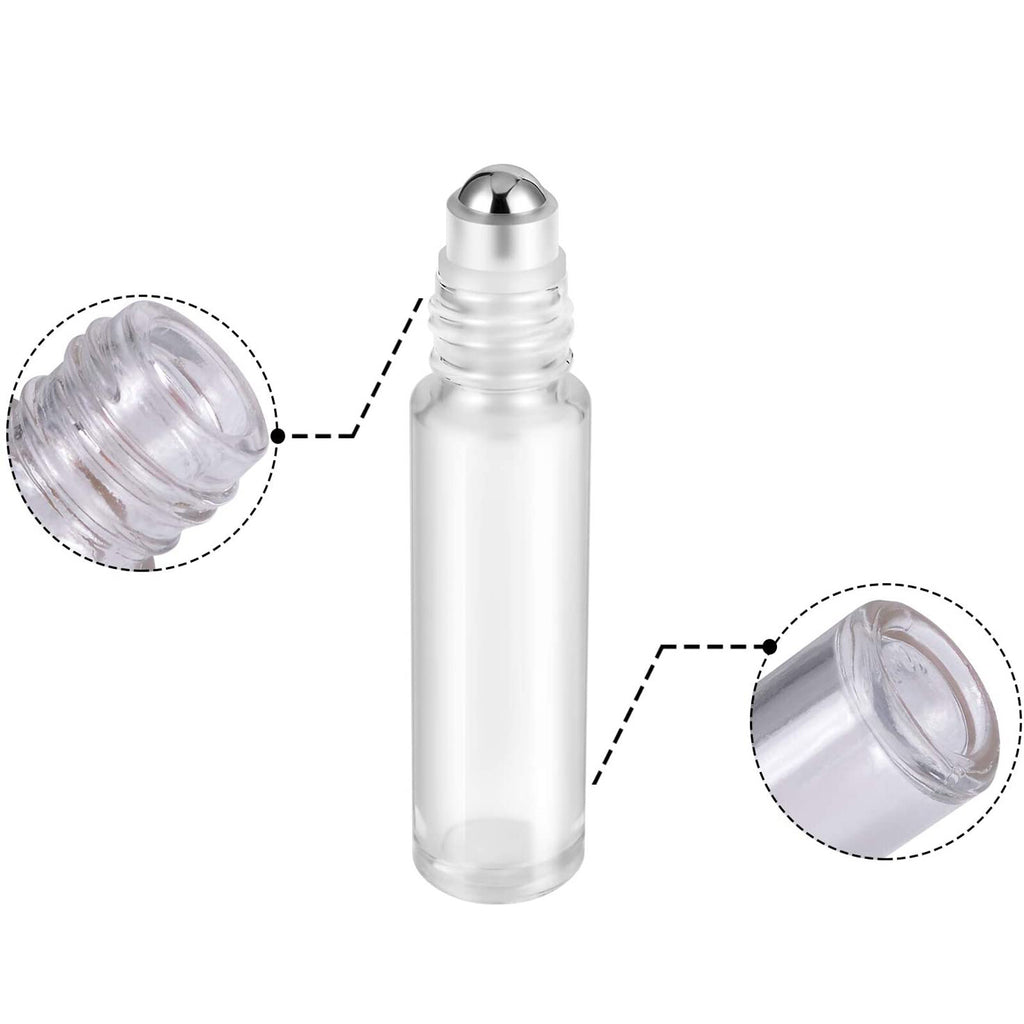 12PCS 10ml Clear Glass Roll On Bottles Set - Essential Oil Roller Bottles with Brush Funnel and Labels