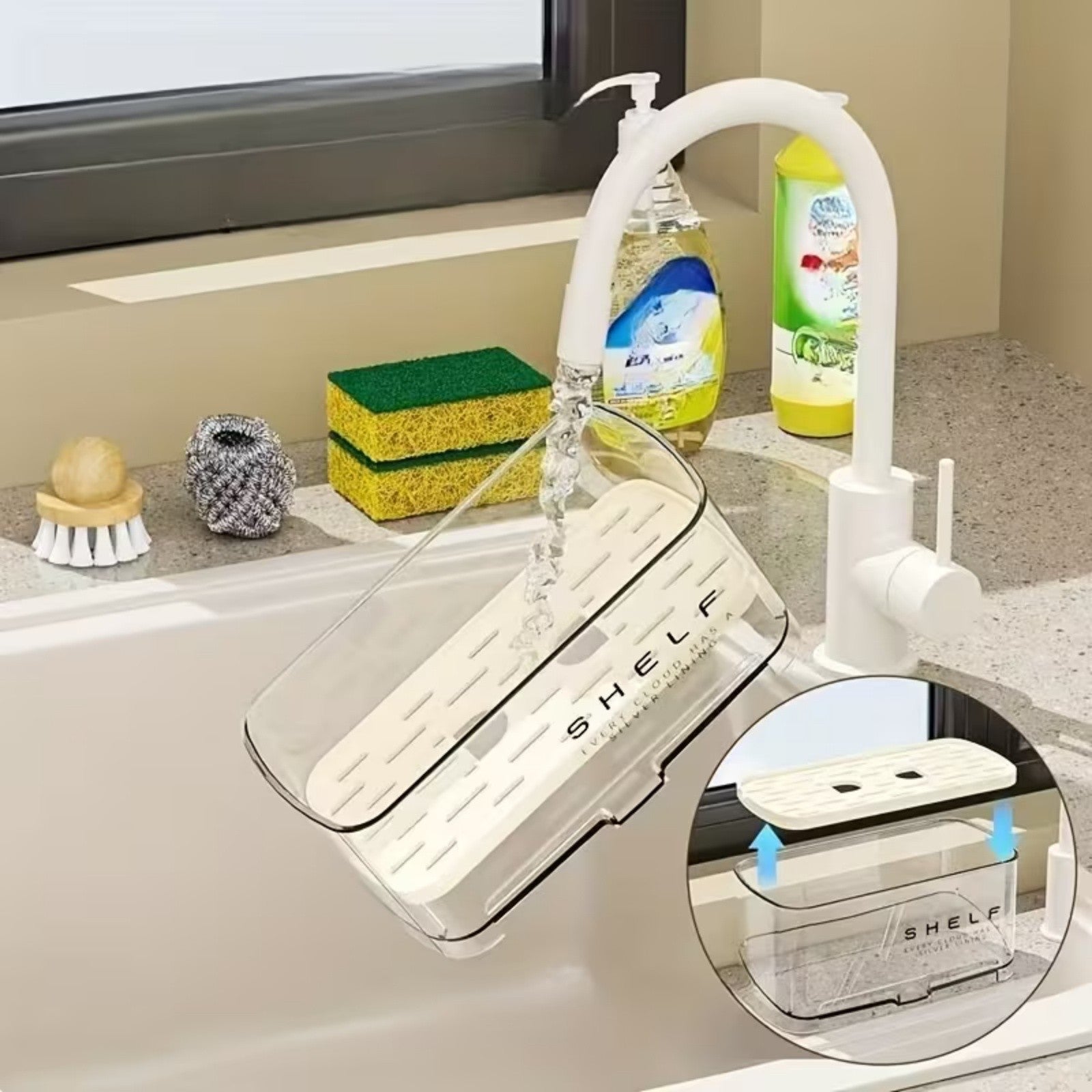 Transparent Kitchen Sink Rag Rack - Sponge Drain Storage Rack for Faucet and Sink Area