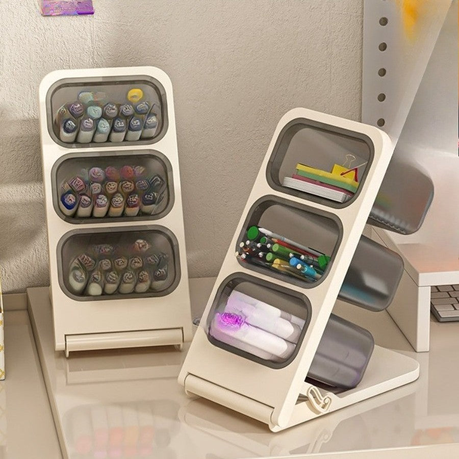 Large Capacity Desk Organiser Pencil Holder - Slanted Pen Holder Storage Box for Office and Makeup Supplies