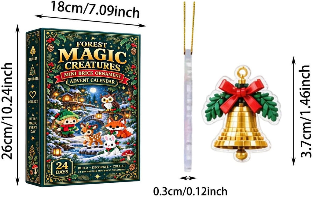 Ornament advent calendar box about 26 x 18 cm and a 3.7 cm mini brick bell
