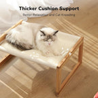Raised Wooden Cat Bed with Hammock | Solid Pine Elevated Pet Sleeping Platform
