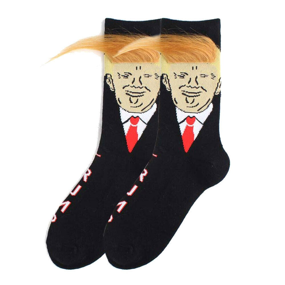 Trump 3D Hair Novelty Crew Socks – Funny Donald Trump Socks with Comb (1 or 2 Pair)