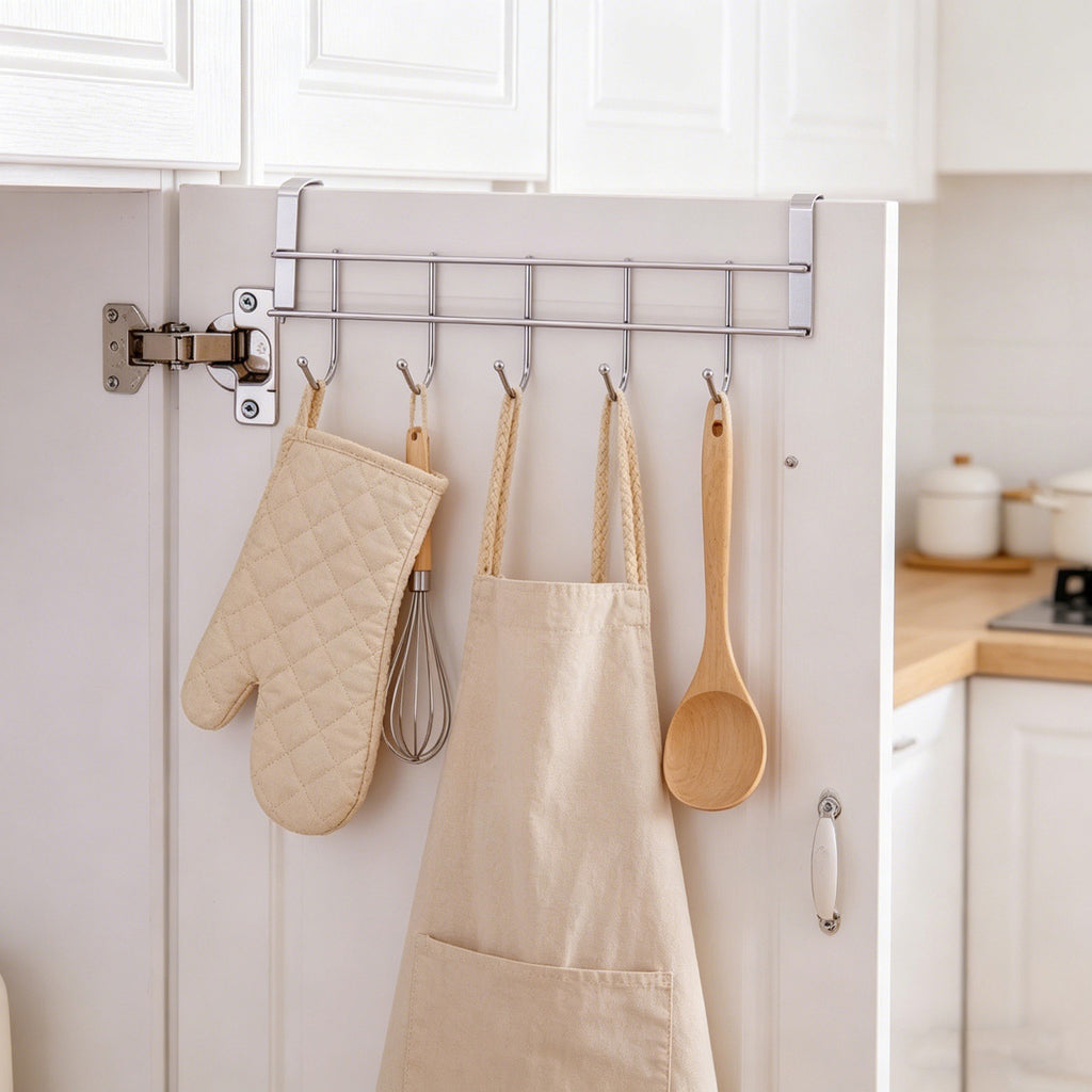 4pcs Over Door Hanger 5 Hooks | Stainless Steel Clothes Towel Rack No-Drill Holder