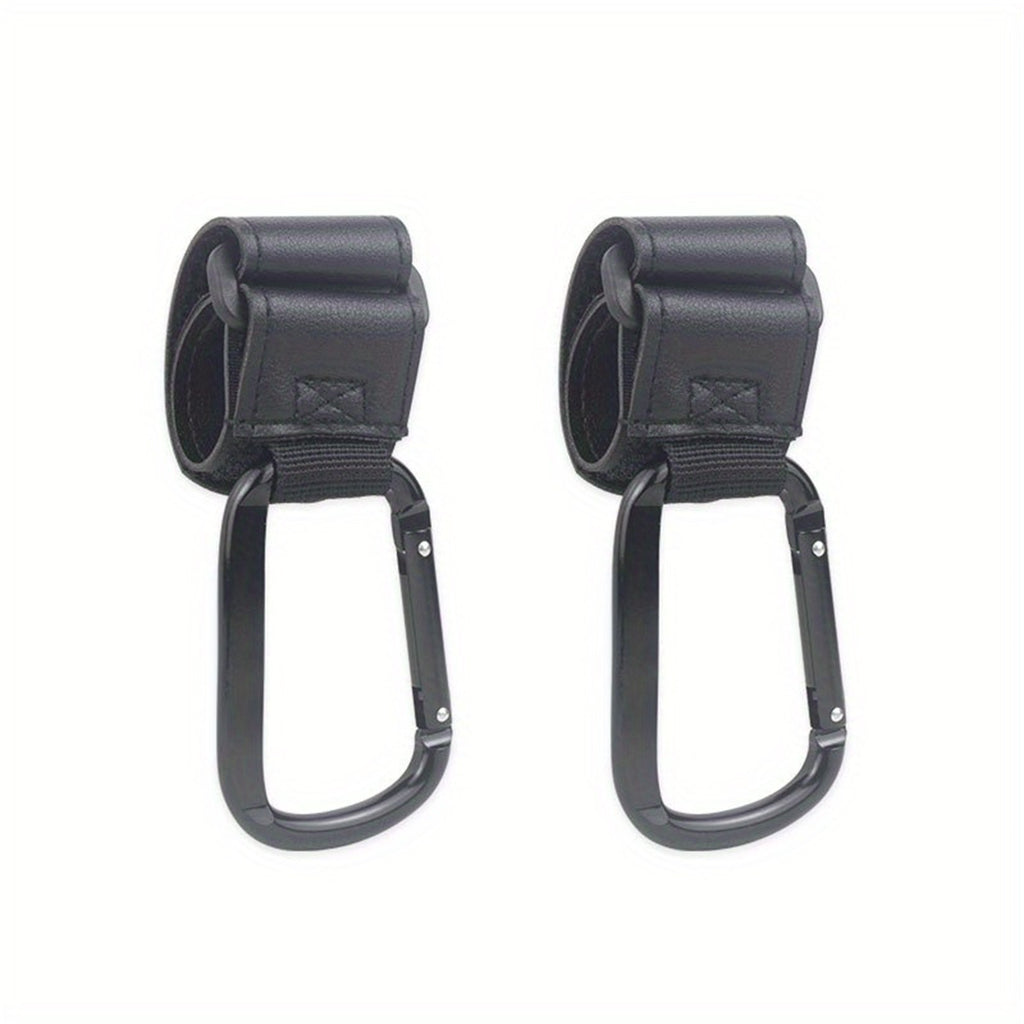 2PCS Metal Pram Hooks - PU Stroller Bag Hangers for Diaper Bags & Shopping Bags
