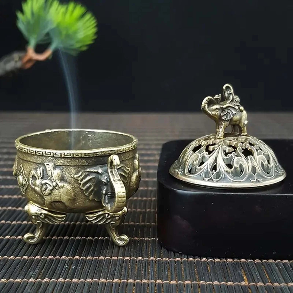 2PCS Elephant Lotus Incense Burner Metal Incense Holder Bowl Aromatherapy Decor