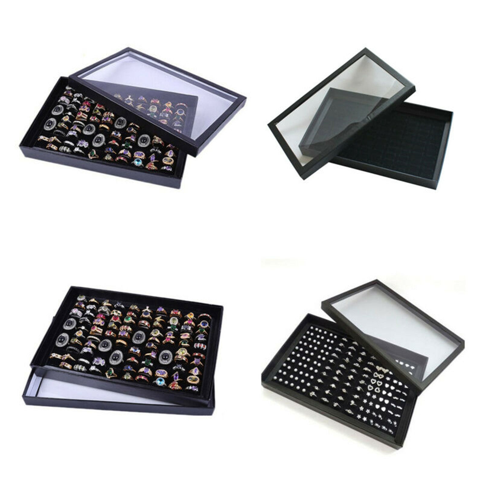 2pcs 100 Slot Jewelry Organizer Box | Velvet Ring & Earring Display Storage Case