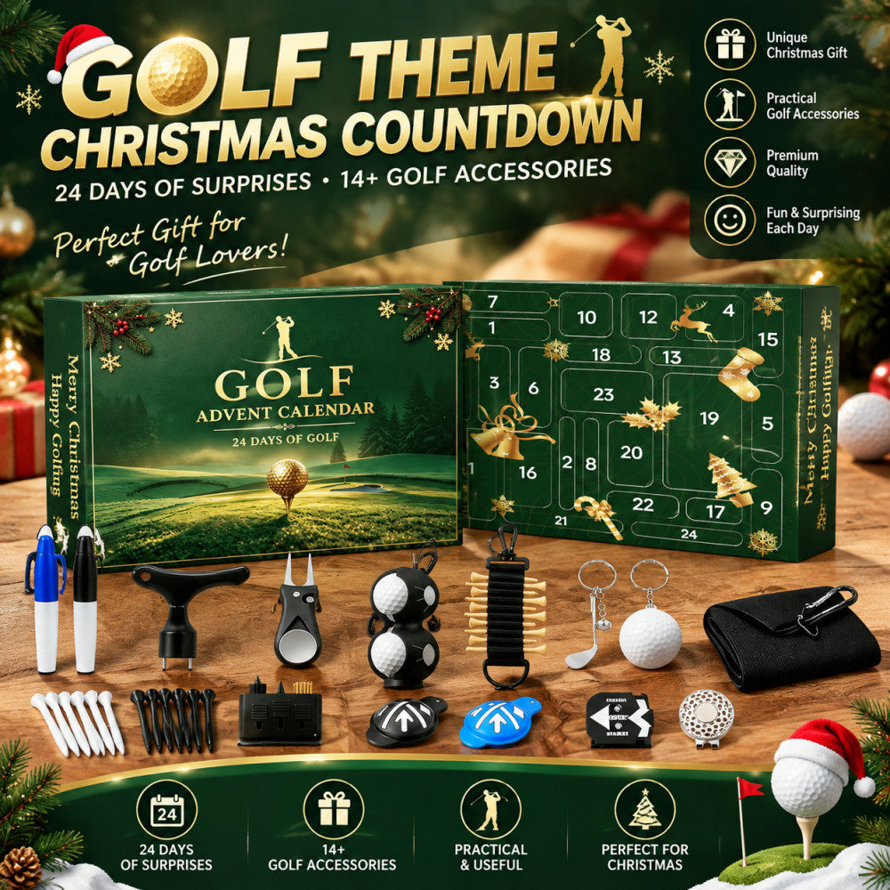 Golf theme Christmas countdown with 24 days of surprises and 14 plus golf accessories