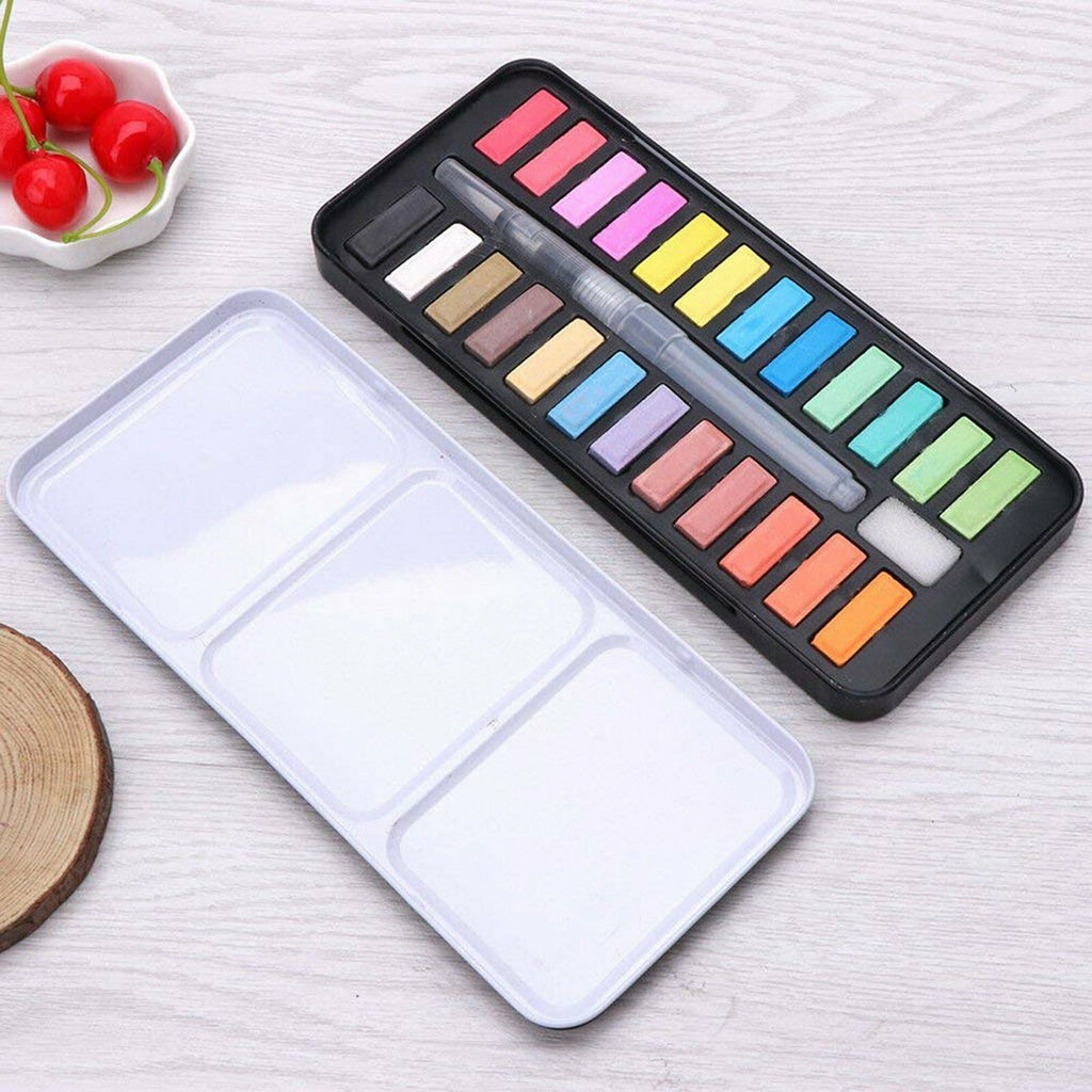 24 or 48 Colour Watercolour Paint Set with Brush - Solid Watercolour Art Kit for Kids and Artists