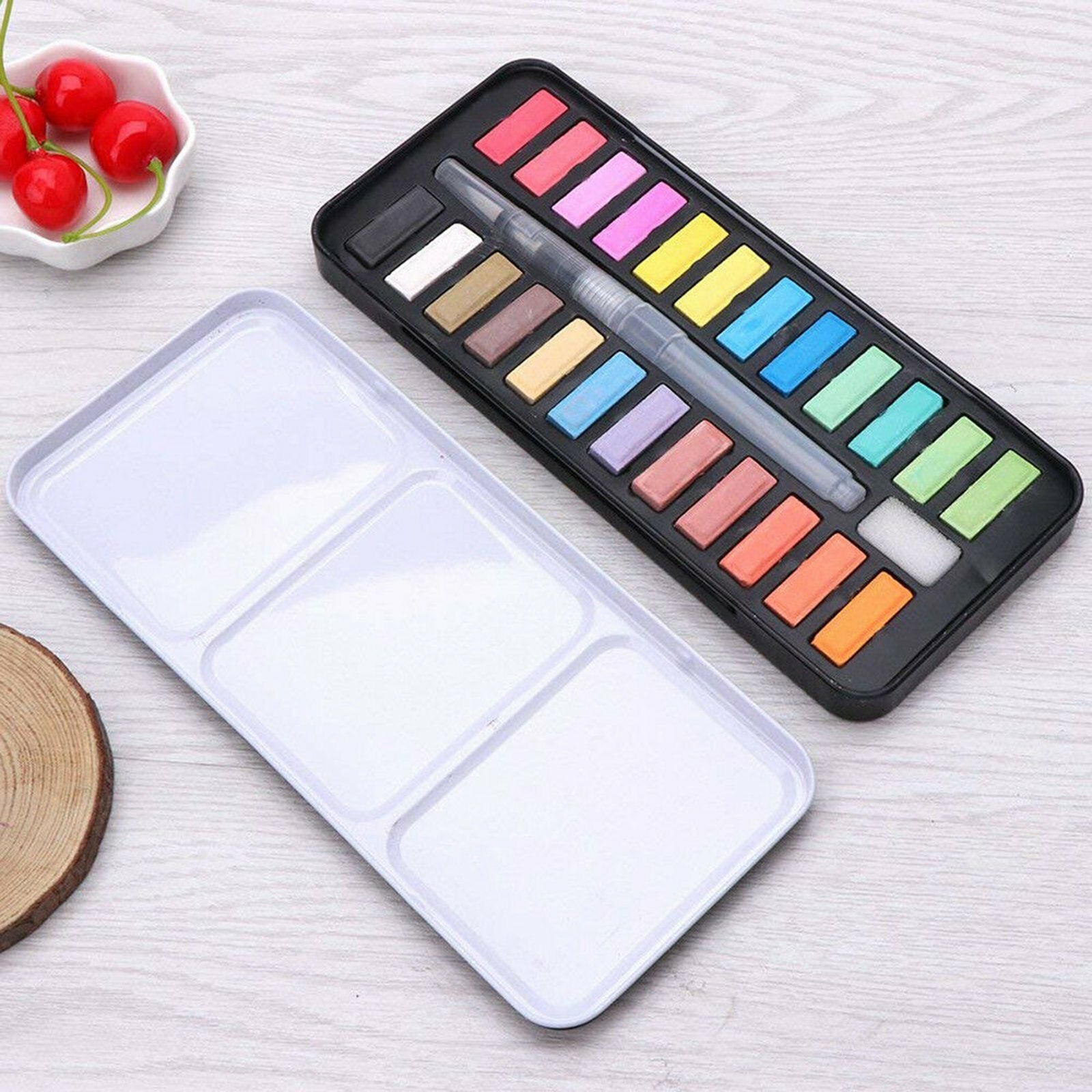 24 or 48 Colour Watercolour Paint Set with Brush - Solid Watercolour Art Kit for Kids and Artists