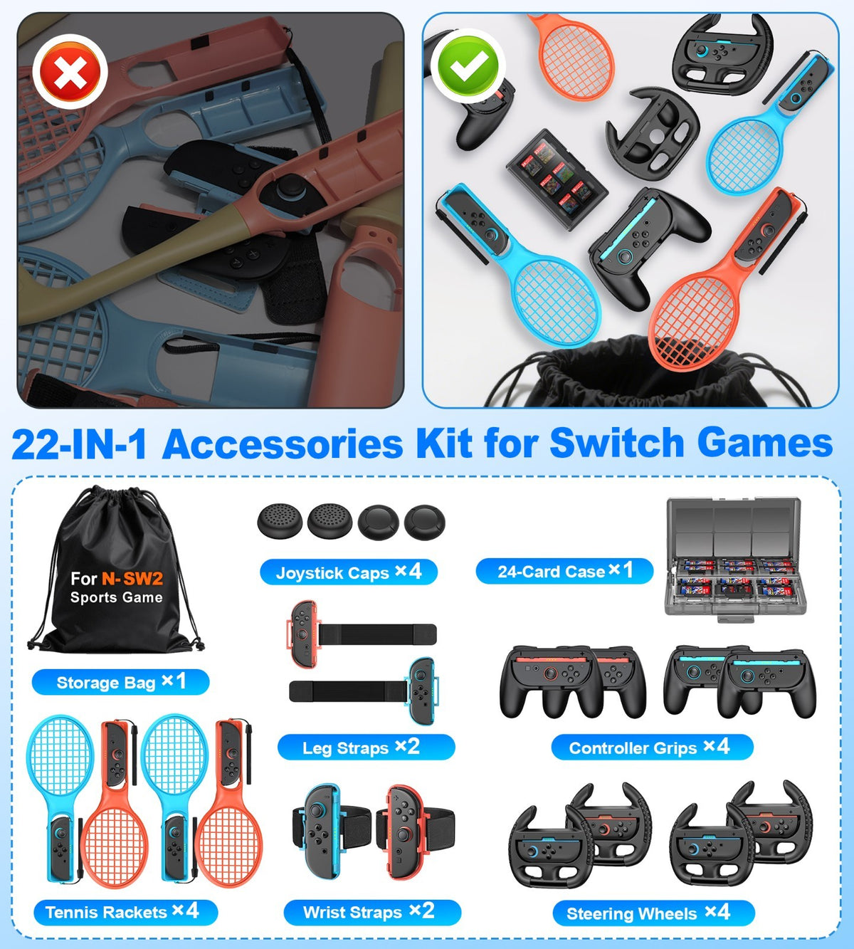 22 in 1 Family Party Kit Sports Accessories Bundle for Nintendo Switch 2 2025