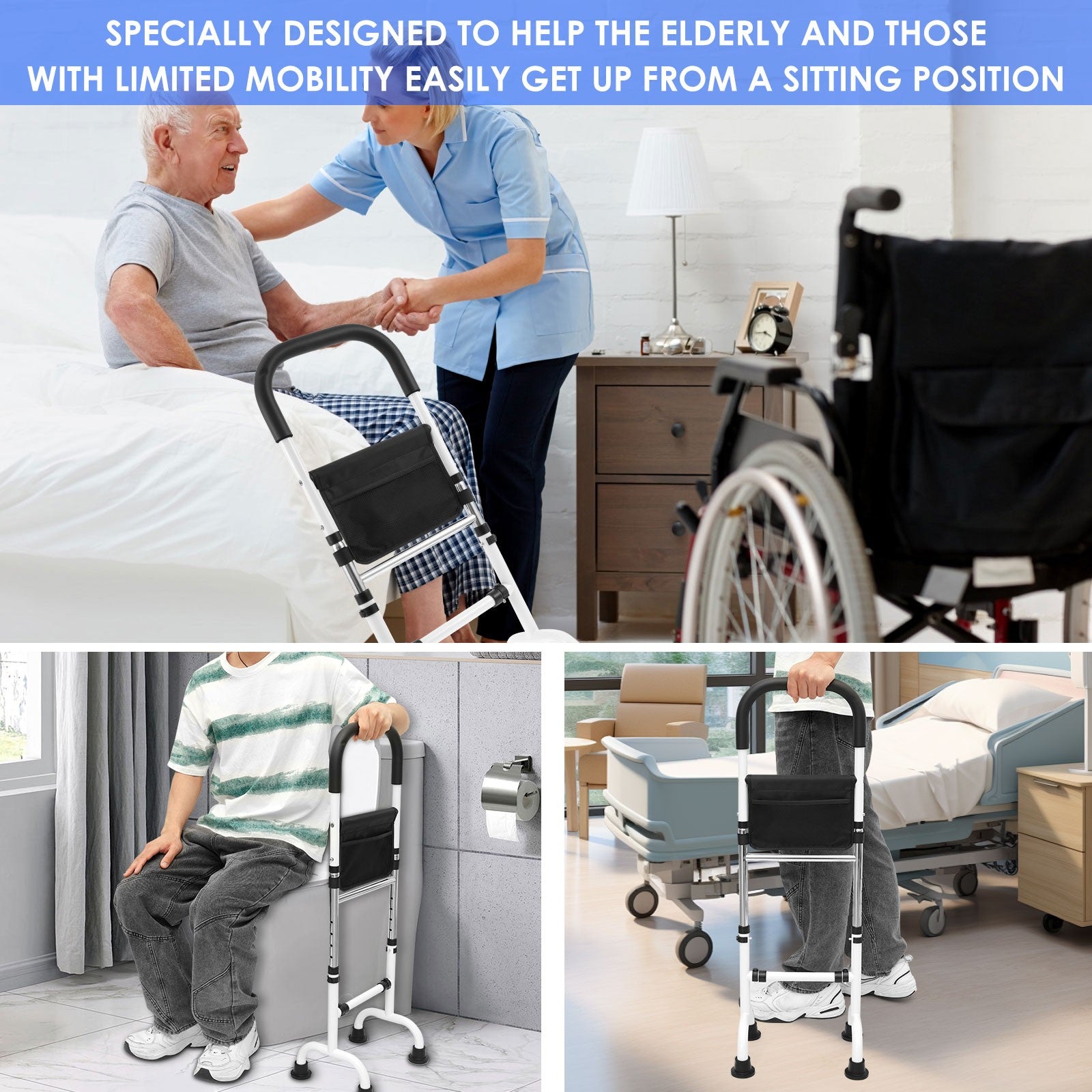 Senior Standing Assist Mobility Aid Adjustable Height Elderly Stand Support Handle Non-Slip Base
