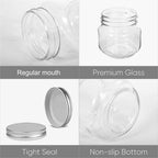 6pcs 250ml Glass Storage Jars with Lids + 4 Stainless Steel Spoons | Airtight Food Containers