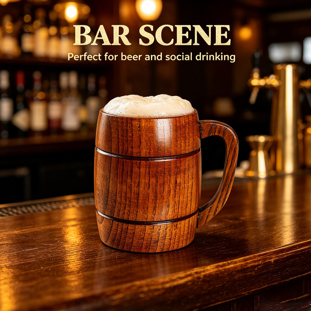UP 10X Wooden Mug Large Coffee Beer Tea Wood Cup Drinking Drinkware Restaurant