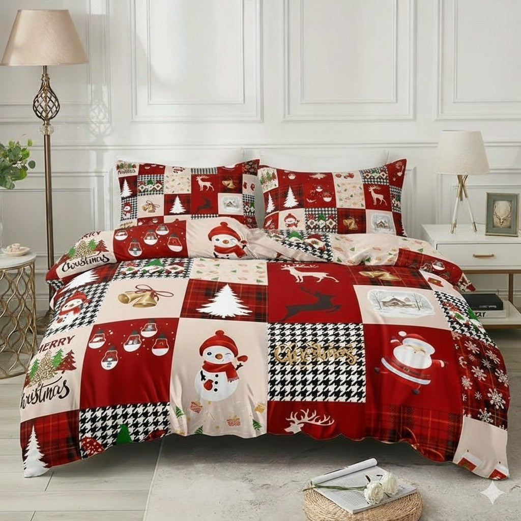 Red patchwork Christmas quilt cover