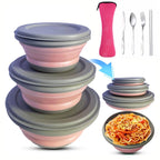 3PCS Collapsible Camping Bowl with Lid Foldable PP TPR Travel Soup Ramen Bowl