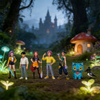 Idol singer mini figures and tiger mascot in a fantasy garden scene