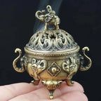 2PCS Elephant Lotus Incense Burner Metal Incense Holder Bowl Aromatherapy Decor