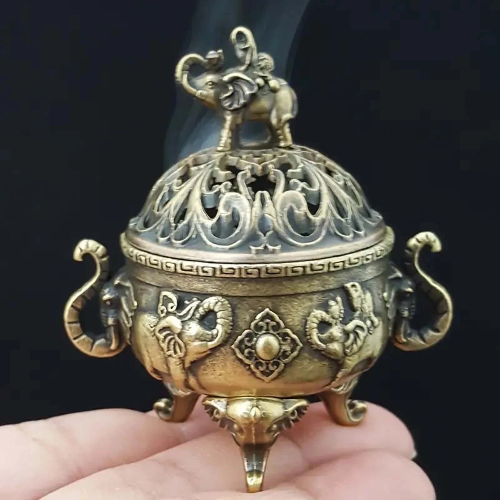 2PCS Elephant Lotus Incense Burner Metal Incense Holder Bowl Aromatherapy Decor