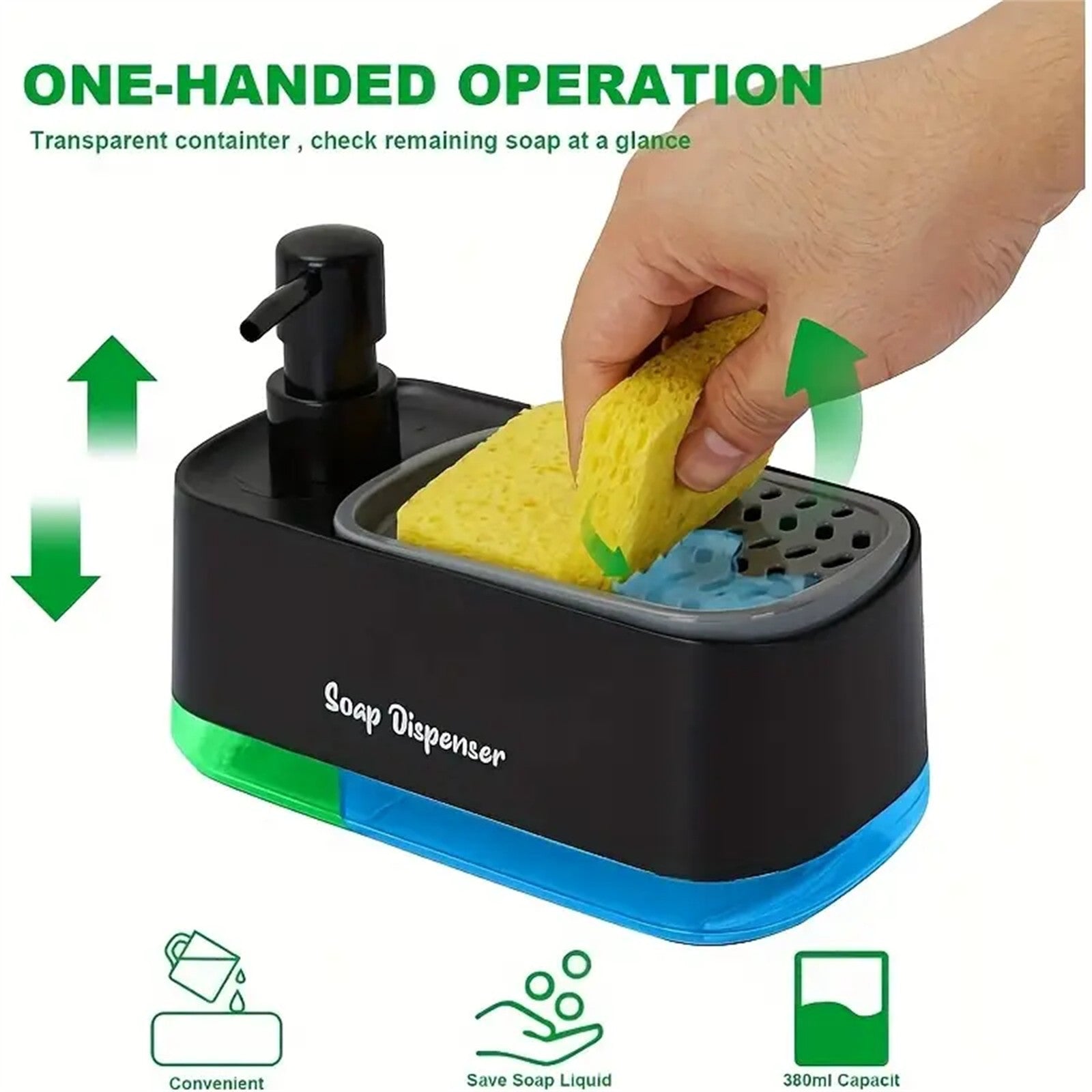 2 Pack 3 in 1 Soap Pump Dispenser with Sponge Holder – Kitchen Dishwashing Liquid Organizer