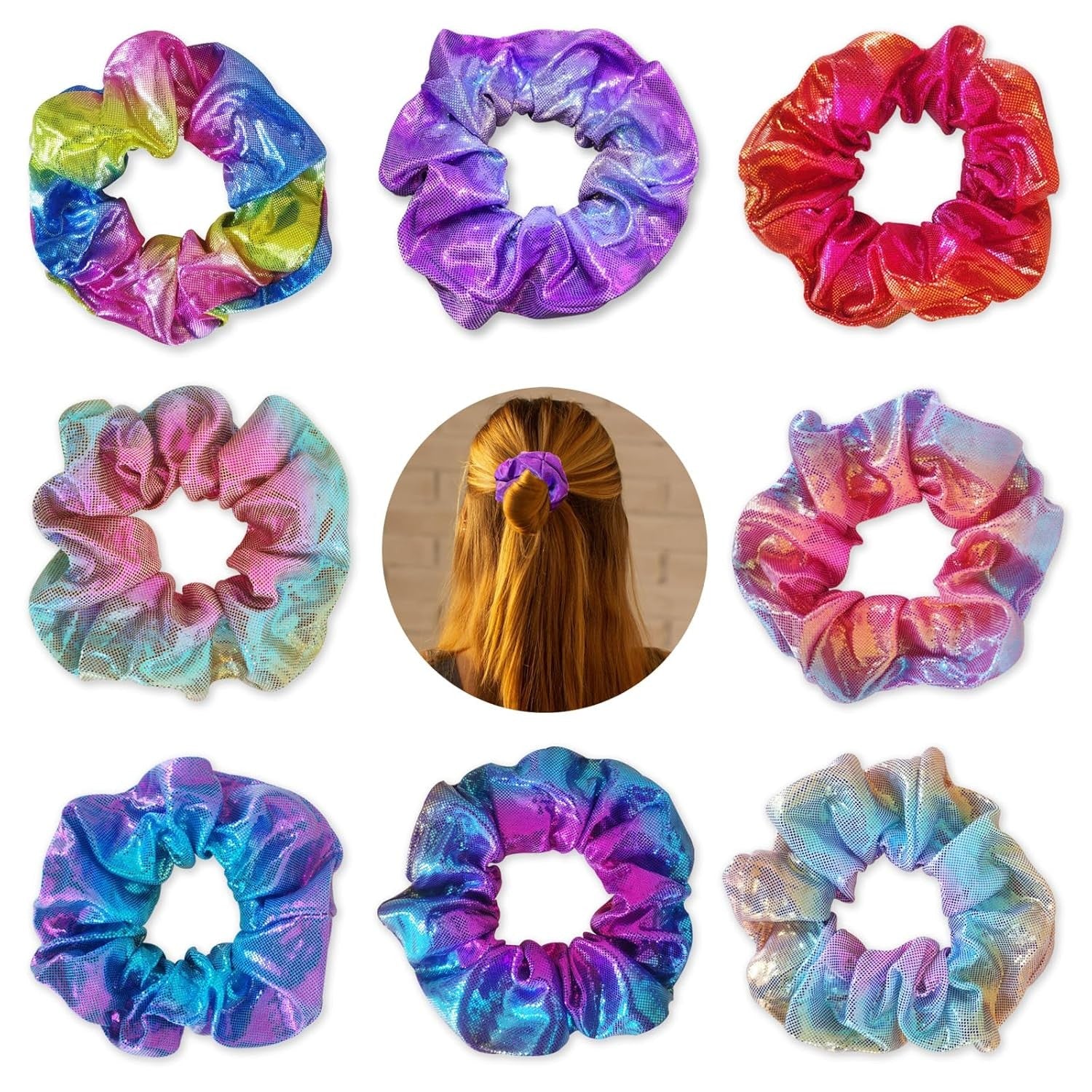40PCS Metallic Glitter Scrunchies - Women’s Elastic Hair Ties Multicolour