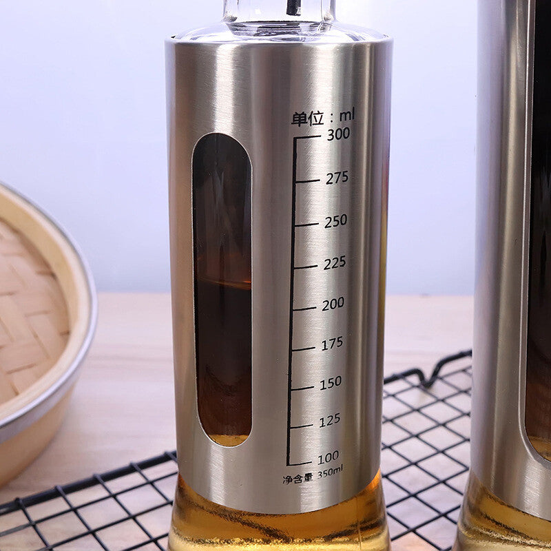300ml Glass Oil Dispenser Spout Olive Vinegar Pourer Stainless Steel Kitchen AU